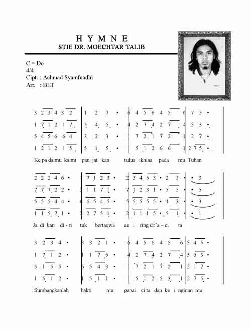 Lembar notasi Hymne STIE Dr. Moechtar Talib